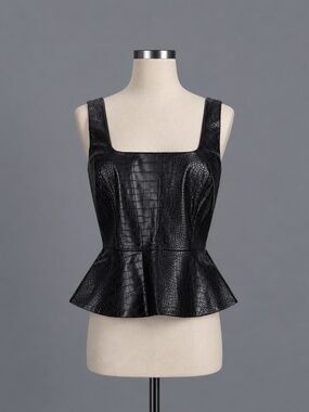 LOFT Black Croc Embossed Faux Leather Peplum Top – Size 2 – NWT
